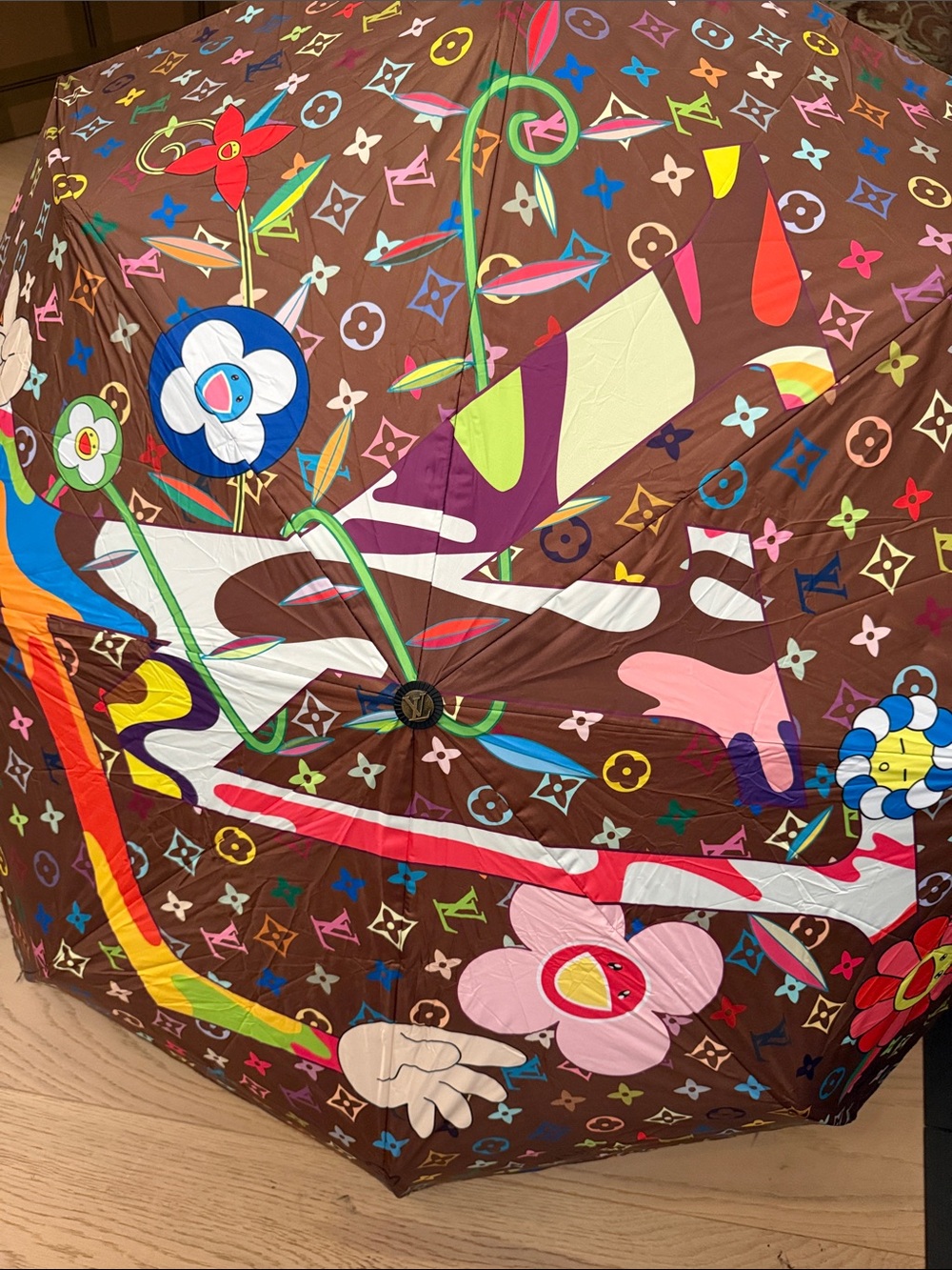 Louis Vuitton Brown Multicolor Monogram Umbrella with Floral Motifs